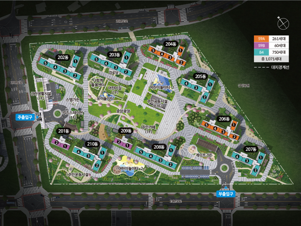 풍무역세권 수자인 그라센트 1차 단지배치도