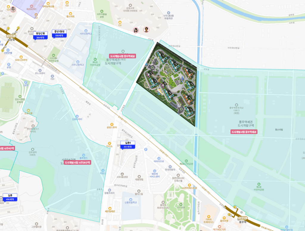 지도위에 배치한 단지배치도