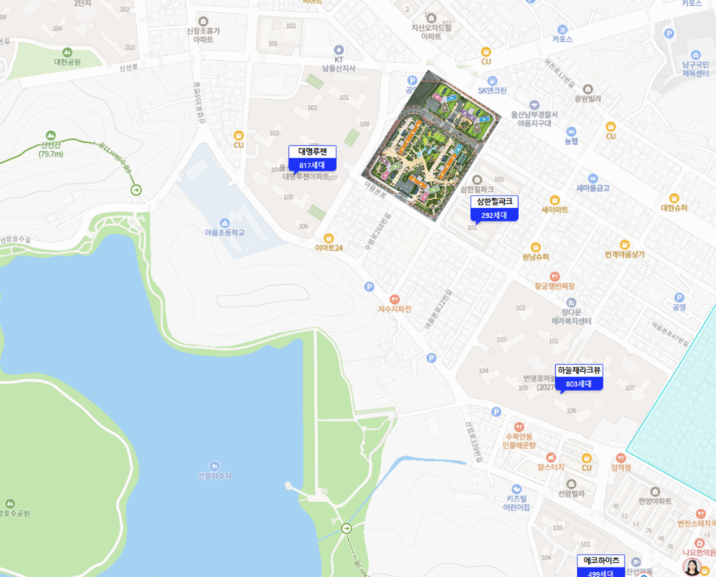 울산 호수공원 에일린의 뜰 지도