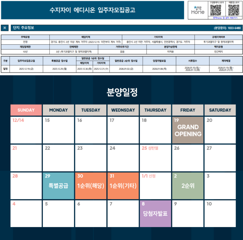 수지자이 에디시온 분양일정, 입주자모집공고