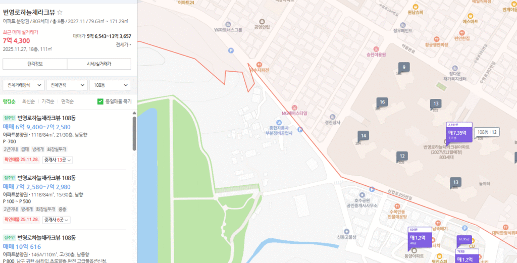 울산 호수공원 에일린의 뜰 주변시세